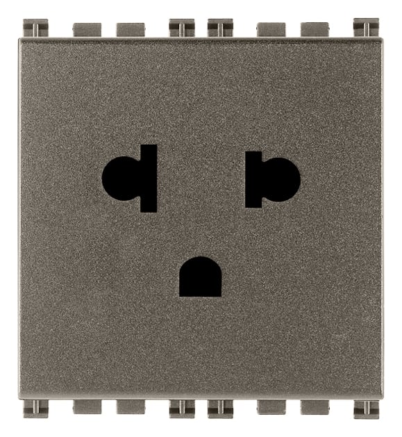 VIMAR - Presa Sicury 2P+T 16A Metal Usa+Eu Standard Euroamericano Polarizzato - 2 Moduli