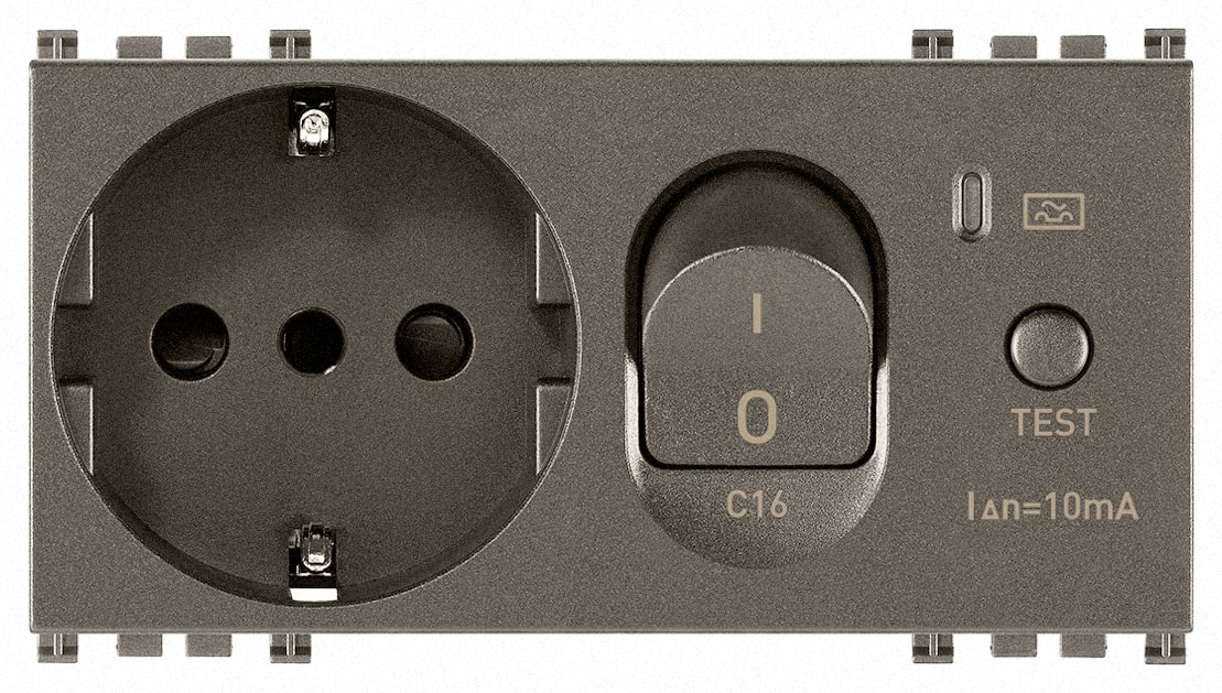 VIMAR - Presa Sicury 2P+T 16A Standard Italiano con Interruttore Magnetotermico Differenziale 1P+N C16 Metal - 4 Moduli 19286.M