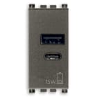 VIMAR - Alimentatore USB 15W 5V con 1 uscita tipo A e 1 tipo C, carica fino a 3A, alimentazione 120-240V, metal, 1 modulo.