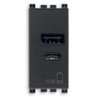 VIMAR - Alimentatore USB 15W 5V grigio, 1 uscita A e 1 uscita C, carica fino a 3A, alimentazione 120-240V 50/60Hz, cavo 1M.