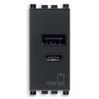 VIMAR - Alimentatore USB 15W 5V con 1 uscita tipo A e 1 tipo C, carica fino a 3A, antibatterico, grigio, 120-240V, 50/60Hz, 1 modulo.