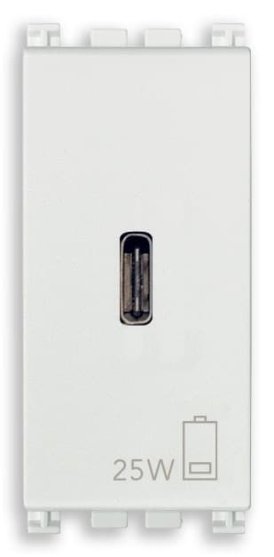 VIMAR - Alimentatore USB C PD 25W Bianco - Per Notebook, Tablet, Smartphone, Fotocamere - Uscita USB Tipo C - Tecnologia Power Delivery - 120-240 V~ 50/60 Hz 19292.C.25.B