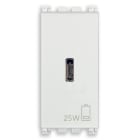 VIMAR - Alimentatore USB C PD 25W Bianco - Per Notebook, Tablet, Smartphone, Fotocamere - Uscita USB Tipo C - Tecnologia Power Delivery - 120-240 V~ 50/60 Hz 19292.C.25.B