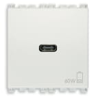 VIMAR - Alimentatore USB C 60W PD bianco per notebook, tablet, smartphone, fotocamere, 1 uscita USB C, Power Delivery, 120-240 V~ 50/60 Hz, 2 moduli. 19298.60.B