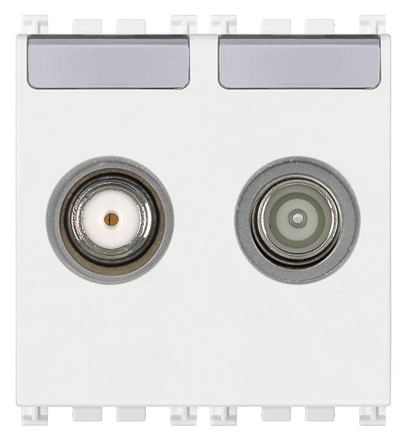 VIMAR - Presa TV-RD-SAT Diretta 2 Uscite Bianco - Coassiale 5-2400 Mhz, Derivata, Demiscelata, Connettore Maschio e Femmina, Attenuazione 1 Db, 2 Moduli 19302.01.B
