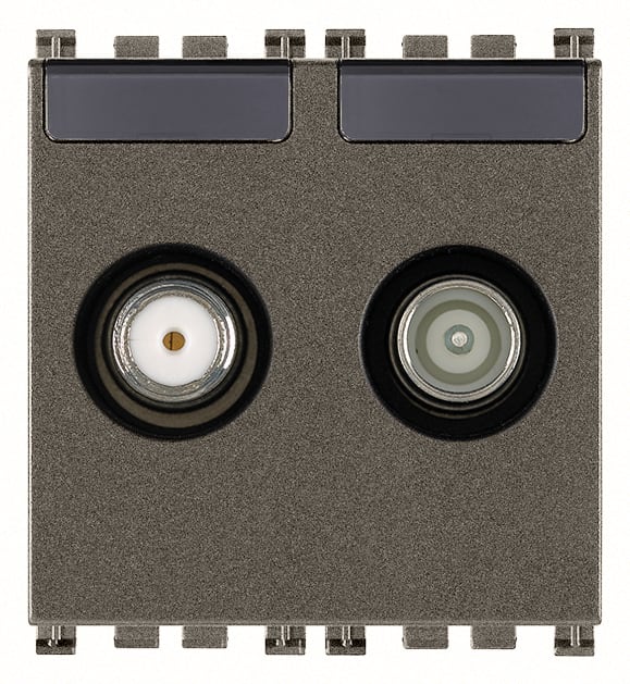 VIMAR - Presa TV-RD-SAT diretta 2 uscite metal, 5-2400 MHz, demiscelata, attenuazione 1 dB, passaggio corrente continua e segnali controllo.