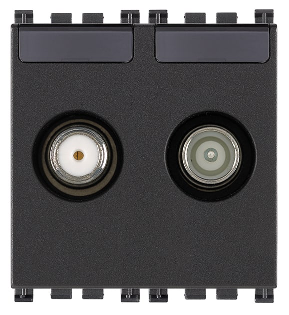 VIMAR - Presa TV-RD-SAT diretta 2 uscite grigio, coassiale 5-2400 MHz, demiscelata, attenuazione 1 dB, passaggio corrente 24 V 500 mA max.