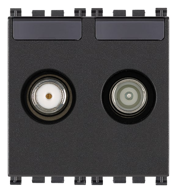 VIMAR - Presa TV-RD-SAT Passante 2 Uscite Grigio - Coassiale 5-2400 Mhz, Demiscelata, Connettore Maschio e Femmina, Attenuazione 10 Db 19302.10