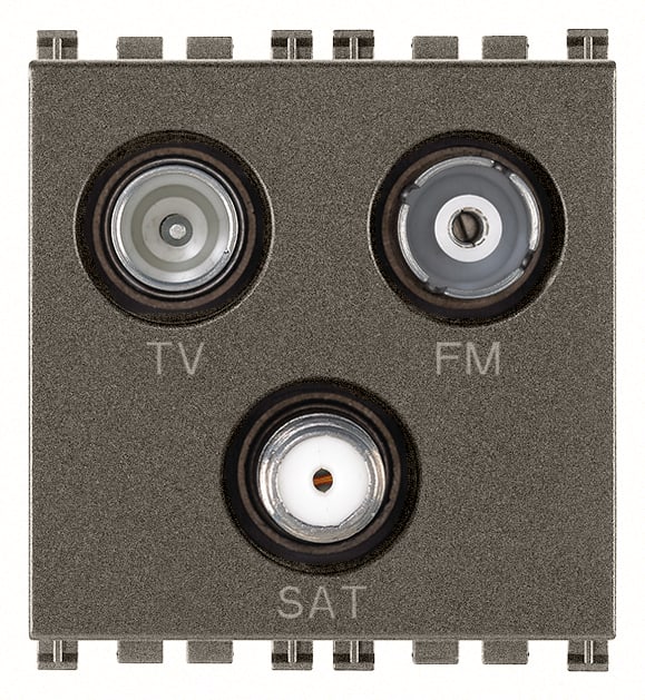 VIMAR - Presa TV-FM-SAT diretta 3 uscite metal, coassiale 5-2400 MHz, demiscelata, attenuazione 1 dB, passaggio corrente 24 V 500 mA max.