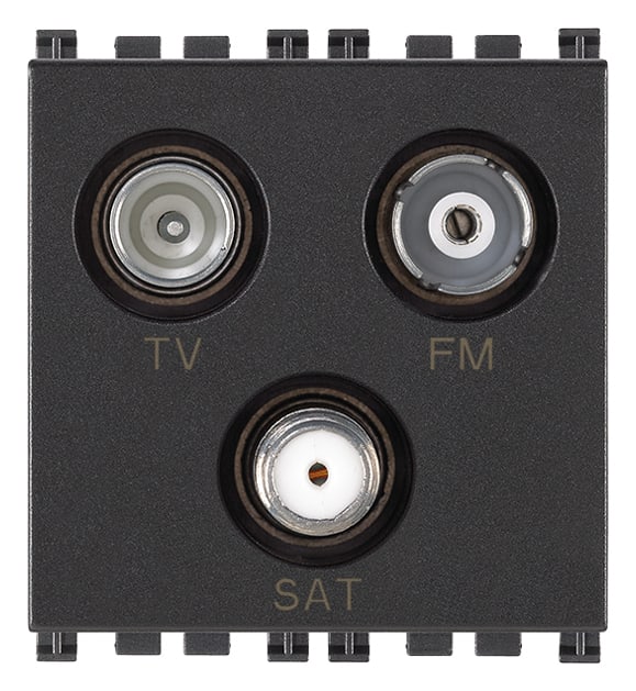 VIMAR - Presa TV-FM-SAT diretta 3 uscite grigio, coassiale 5-2400 MHz, demiscelata, attenuazione 1 dB, passaggio corrente 24 V 500 mA max.