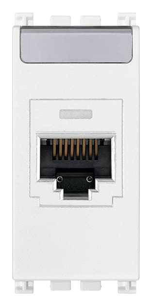 VIMAR - Presa RJ45 Panduit Cat5e UTP bianco con connettore MINI-COM, non schermata, cablaggio T568A/B, 8 contatti, morsetti ad incisione d'isolante. 19340.1.B