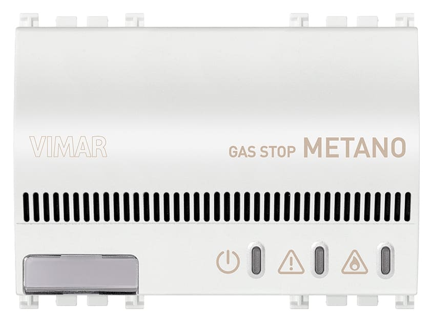 VIMAR - Rivelatore Elettronico Metano Bianco con Segnalazione Acustica ed Ottica - Gas Stop Metano 230V~ 50-60 Hz, 3 Moduli, Fornito con Bomboletta 01899 19420.B