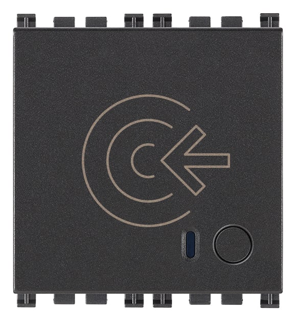 VIMAR - Fuoriporta RFID IoT grigio, lettore smart card, configurazione via app, Bluetooth 5.0, sistema mesh, 1 uscita relè, LED regolabile, 100-240 V, 2 moduli.