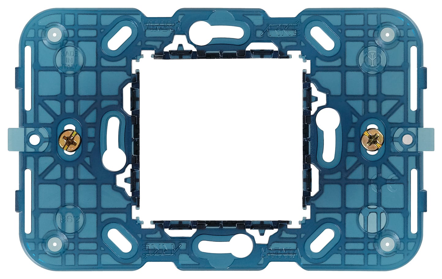 VIMAR - Supporto 2 Moduli Centrali con Viti per Scatole da Incasso 3 Moduli e Interasse 60mm o 56x56mm, Apparecchi Orizzontali o Verticali 19612
