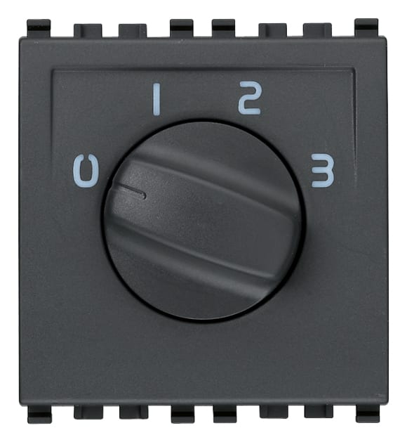 VIMAR - Commutatore Rotativo 1P 6(3)A Grigio - Regolatore Velocità Ventil-Convettori 4 Posizioni 250 V~ Illuminabile 20096