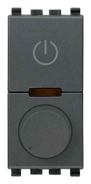 VIMAR - Dimmer universale 230V grigio, per lampade 40-400W, LED 3-200W, con potenziometro rotativo, funzione MASTER, comando ON/OFF, non per Isoset. 20136.1
