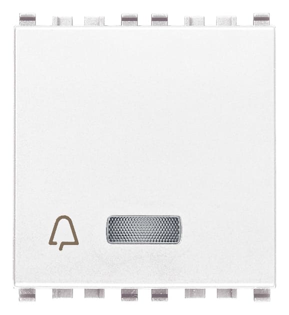 VIMAR - Pulsante set/reset bianco per chiamata di emergenza, individuazione al buio, 2 uscite a relè NO 5 A 250 V, alimentazione 12 V o 12-24 V, 2 moduli.