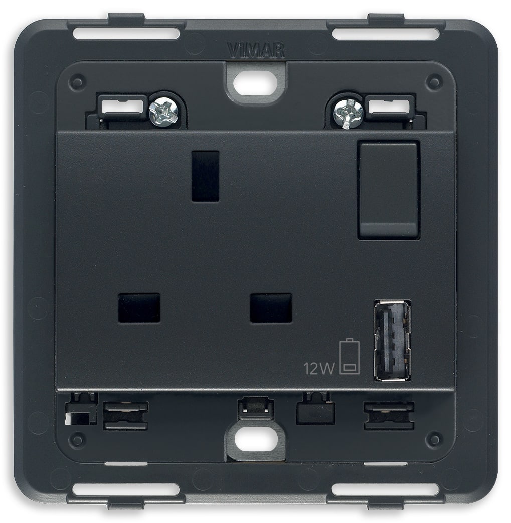 VIMAR - PRESA 2P+T 13A BS + INT. + USB A GRIGIO