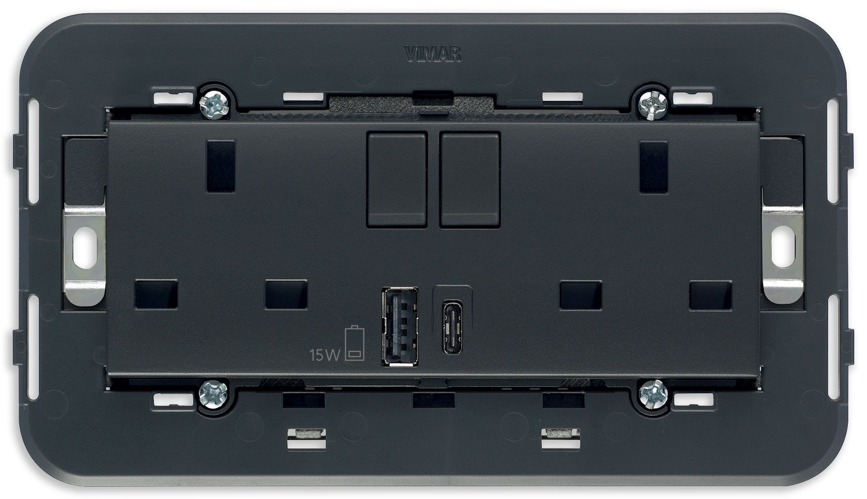 VIMAR - 2 PRESE 2P+T 13A BS +INT +USB A+C GRIGIO