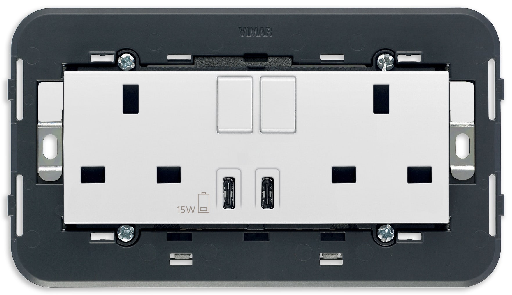 VIMAR - 2 PRESE 2P+T 13A BS +INT +USB C+C BIANCO 20224.CC.B