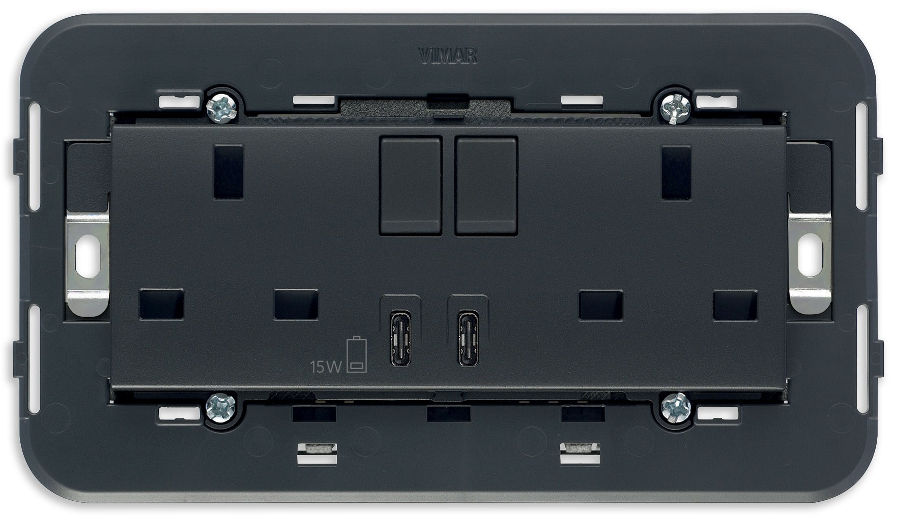 VIMAR - 2 PRESE 2P+T 13A BS +INT +USB C+C GRIGIO