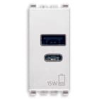 VIMAR - Alimentatore USB 15W 5V 3A Bianco per Dispositivi Elettronici con Uscita Tipo A e C - Carica Due Dispositivi Contemporaneamente - Modulo 1
