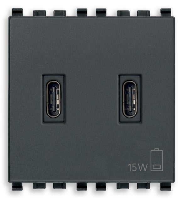 VIMAR - Alimentatore USB C 15W 3A 5V Grigio Ottimizzato per Tablet e Smartphone 20295.CC