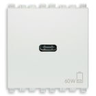 VIMAR - Alimentatore USB C 60W PD bianco per notebook, tablet, smartphone, fotocamere, 1 uscita USB C, Power Delivery, 120-240 V~ 50/60 Hz, 2 moduli. 20298.60.B