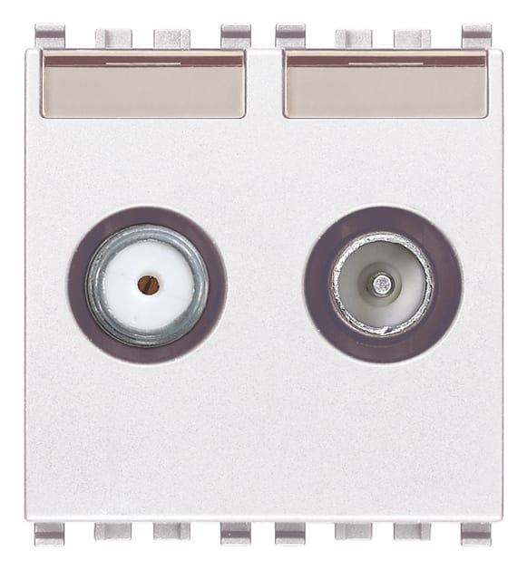 VIMAR - Presa TV-RD-SAT diretta 2 uscite bianco, 5-2400 MHz, demiscelata, attenuazione 1 dB, passaggio corrente 24 V 500 mA max, 2 moduli.