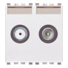 VIMAR - Presa TV-RD-SAT diretta 2 uscite bianco, 5-2400 MHz, demiscelata, attenuazione 1 dB, passaggio corrente 24 V 500 mA max, 2 moduli.