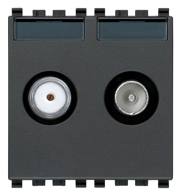 VIMAR - Presa TV-RD-SAT Passante 2 Uscite Grigio - Coassiale 5-2400 Mhz, Demiscelata, Connettore Maschio e Femmina, Attenuazione 10 Db 20302.10