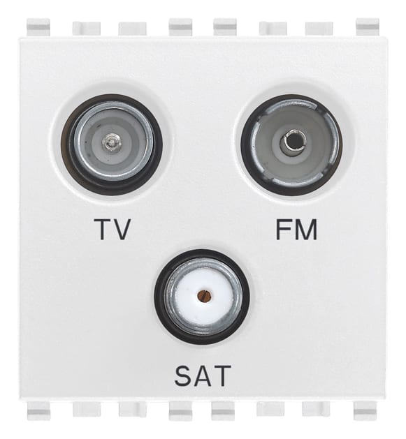 VIMAR - Presa TV-FM-SAT diretta 3 uscite bianco, coassiale 5-2400 MHz, demiscelata, attenuazione 1 dB, passaggio corrente 24 V 500 mA max.