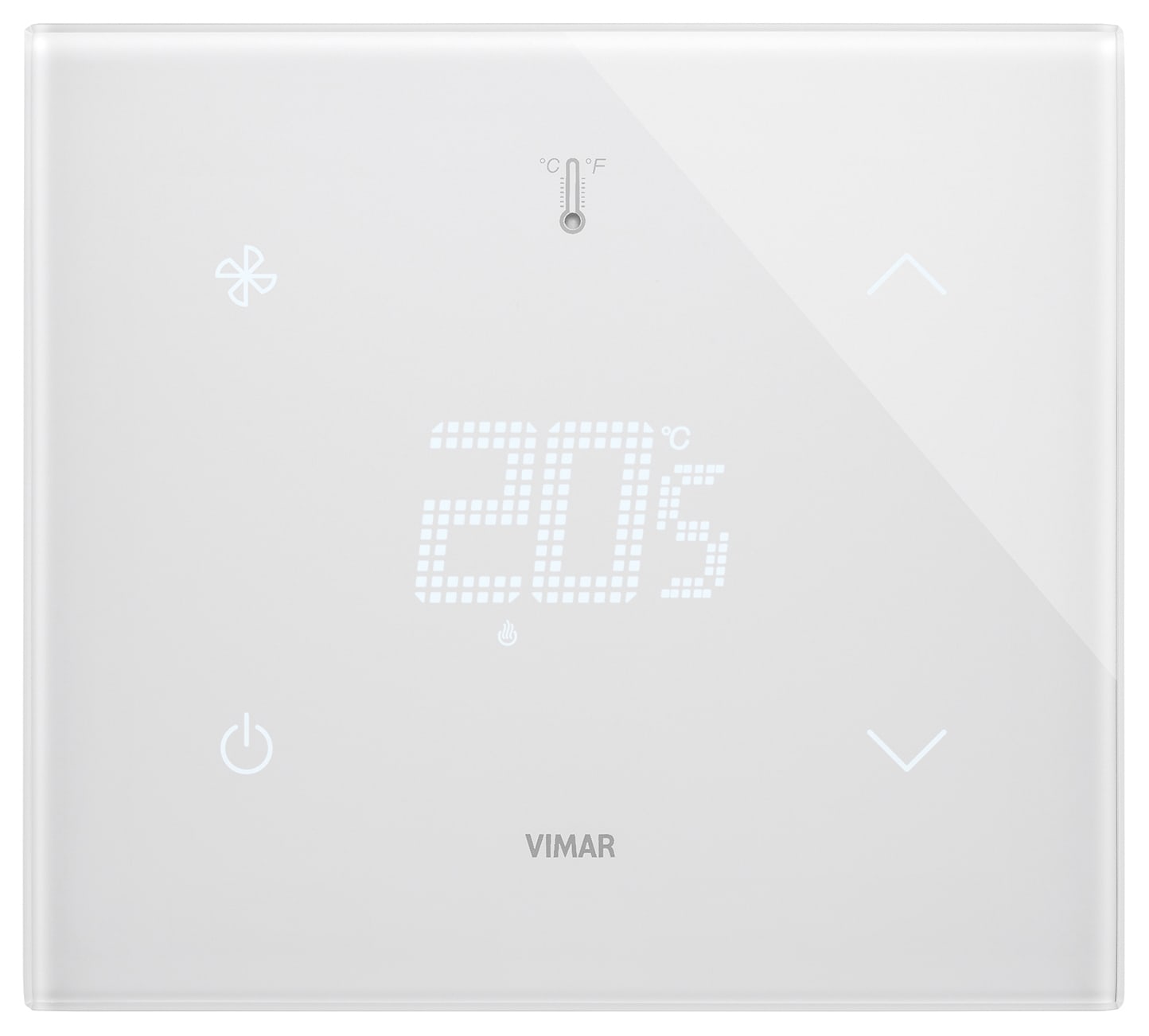 VIMAR - Termostato domotico FAN 2M bianco diamante touch screen per controllo temperatura ambiente, comando fan-coil 3 velocità, retroilluminazione LED RGB.