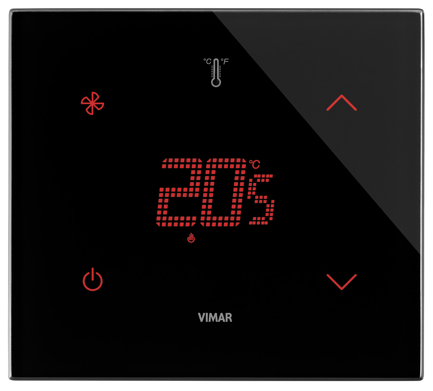 VIMAR - Termostato domotico FAN 2M nero diamante touch screen per controllo temperatura ambiente, comando fan-coil 3 velocità, retroilluminazione LED RGB.