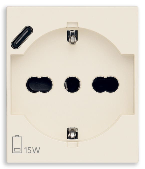 VIMAR - Presa Universale con USB C e Sicury Standard Italiano, Alimentatore USB 15W 3A 5V, 2 Moduli 30210.USBC
