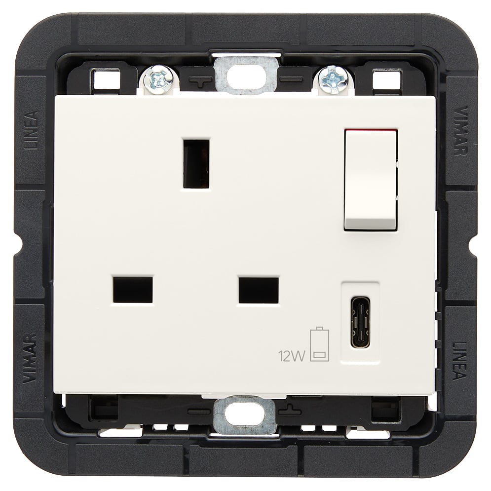 VIMAR - PRESA 2P+T 13A BS+INT.ROSSO+USB C BIANCO