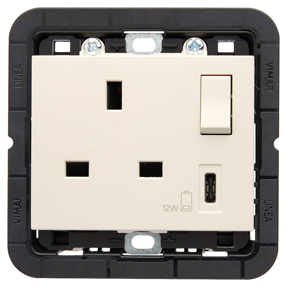 VIMAR - PRESA 2P+T 13A BS+INT.ROSSO+USB C CANAPA