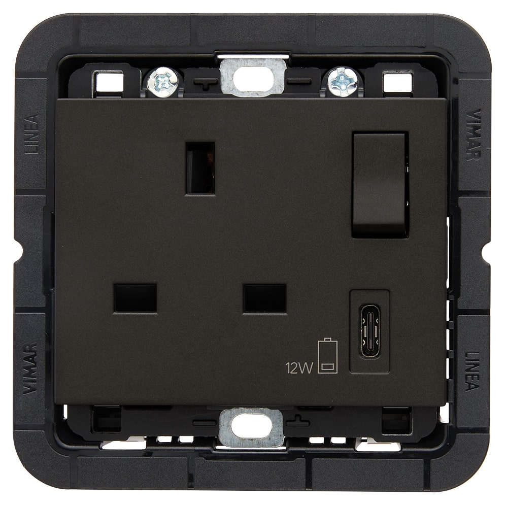 VIMAR - PRESA 2P+T 13A BS+INT.ROSSO+USB C NERO 30223.CG