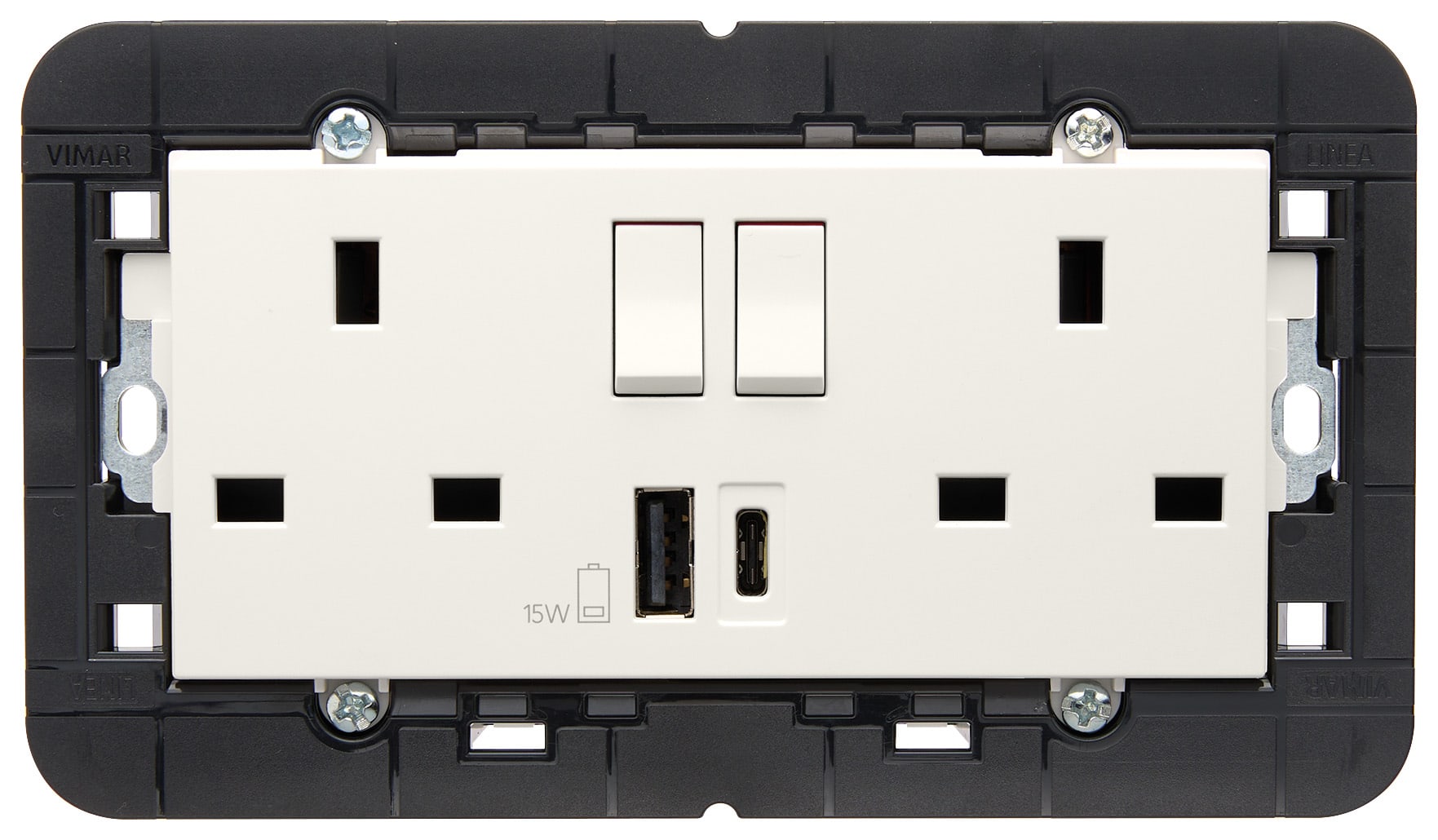 VIMAR - 2PRESE 2P+T13ABS+INT.ROSSO+USBA+C BIANCO