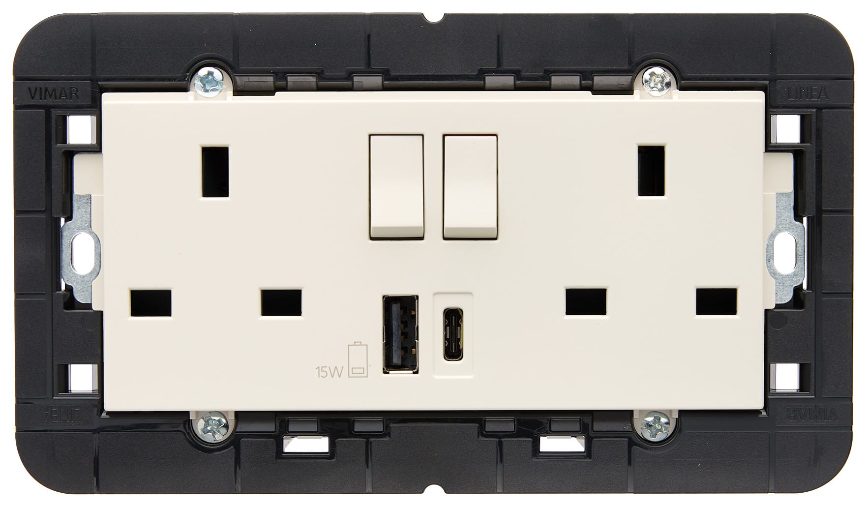 VIMAR - 2PRESE 2P+T13ABS+INT.ROSSO+USBA+C CANAPA 30224.ACC