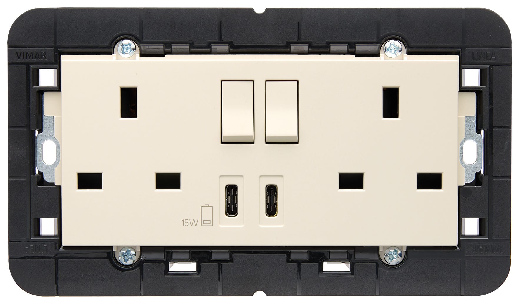 VIMAR - 2PRESE 2P+T13ABS+INT.ROSSO+USBC+C CANAPA