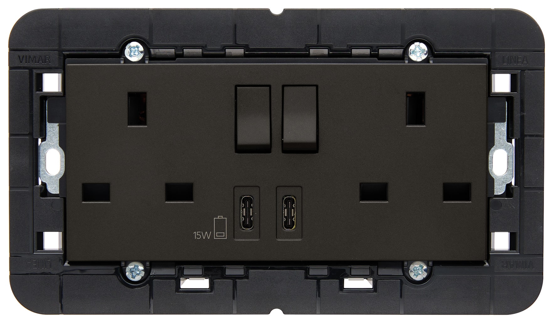 VIMAR - 2PRESE 2P+T13ABS+INT.ROSSO+USBC+C NERO