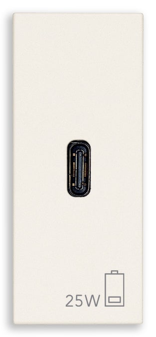 VIMAR - Alimentatore USB C PD 25W Bianco - Per Notebook, Tablet, Smartphone, Fotocamere - Uscita USB Tipo C - Tecnologia Power Delivery - 120-240 V~ 50/60 Hz 30292.C25B