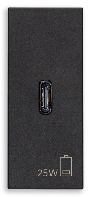 VIMAR - Alimentatore USB C PD 25W Nero - Per Notebook, Tablet, Smartphone, Fotocamere - Uscita USB Tipo C - Tecnologia Power Delivery - 120-240 V~ 50/60 Hz 30292.C25G