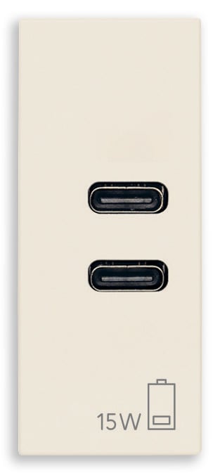 VIMAR - Alimentatore USB 15W 3A 5V con 2 Uscite Tipo C per Caricare Dispositivi Elettronici Fino a 3A simultaneamente - Alimentazione 120-240V 50/60Hz 30292.CCC