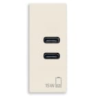 VIMAR - Alimentatore USB 15W 3A 5V con 2 Uscite Tipo C per Caricare Dispositivi Elettronici Fino a 3A simultaneamente - Alimentazione 120-240V 50/60Hz 30292.CCC