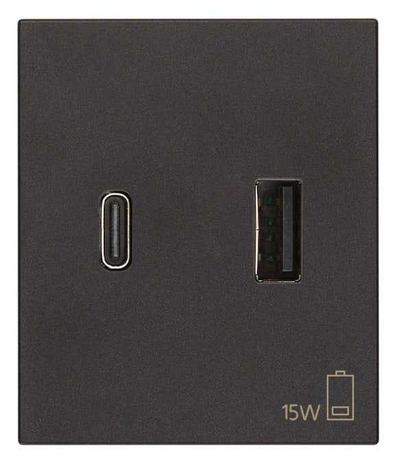 VIMAR - ALIMENTATORE USB A+C 15W 3A 5V 2M NERO 30295.ACG