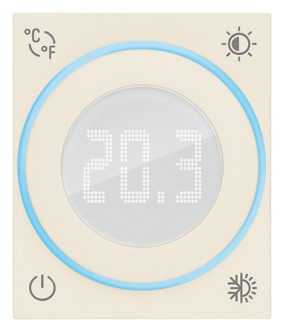 VIMAR - Termostato rotella 100-240V 2M canapa, uscita a relè 5(2)A 240V~, ON/OFF, retroilluminazione LED bianca, alimentazione 100-240V 50/60Hz.