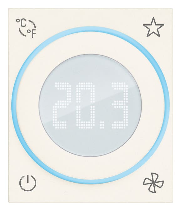 VIMAR - Termostato domotico bianco 2M, controllo temperatura ambiente, gestione impianti, comando fan-coil, retroilluminazione a led.