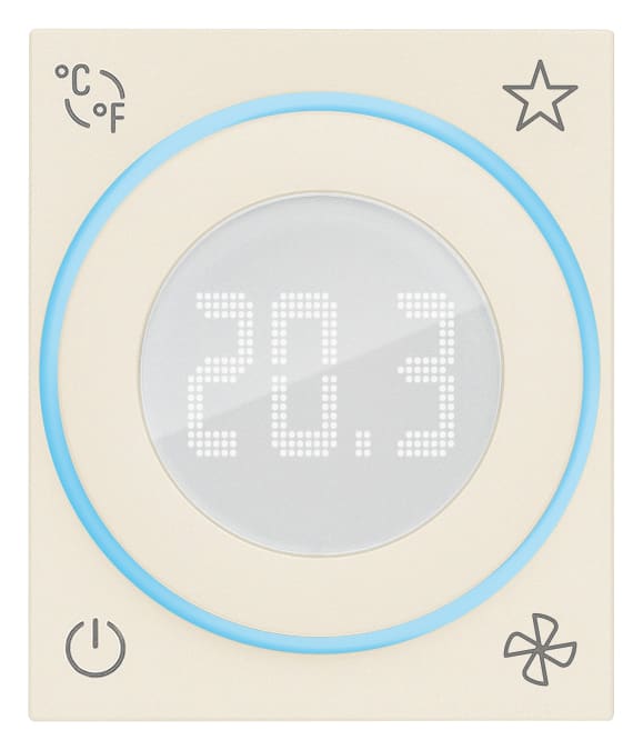 VIMAR - Termostato domotico a rotella 2M canapa, controllo temperatura ambiente, gestione impianti 2/4 tubi, fan-coil 3 velocità, retroilluminato.